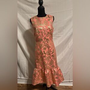 Kate Spade Coral and Gold Leaf Print Dress